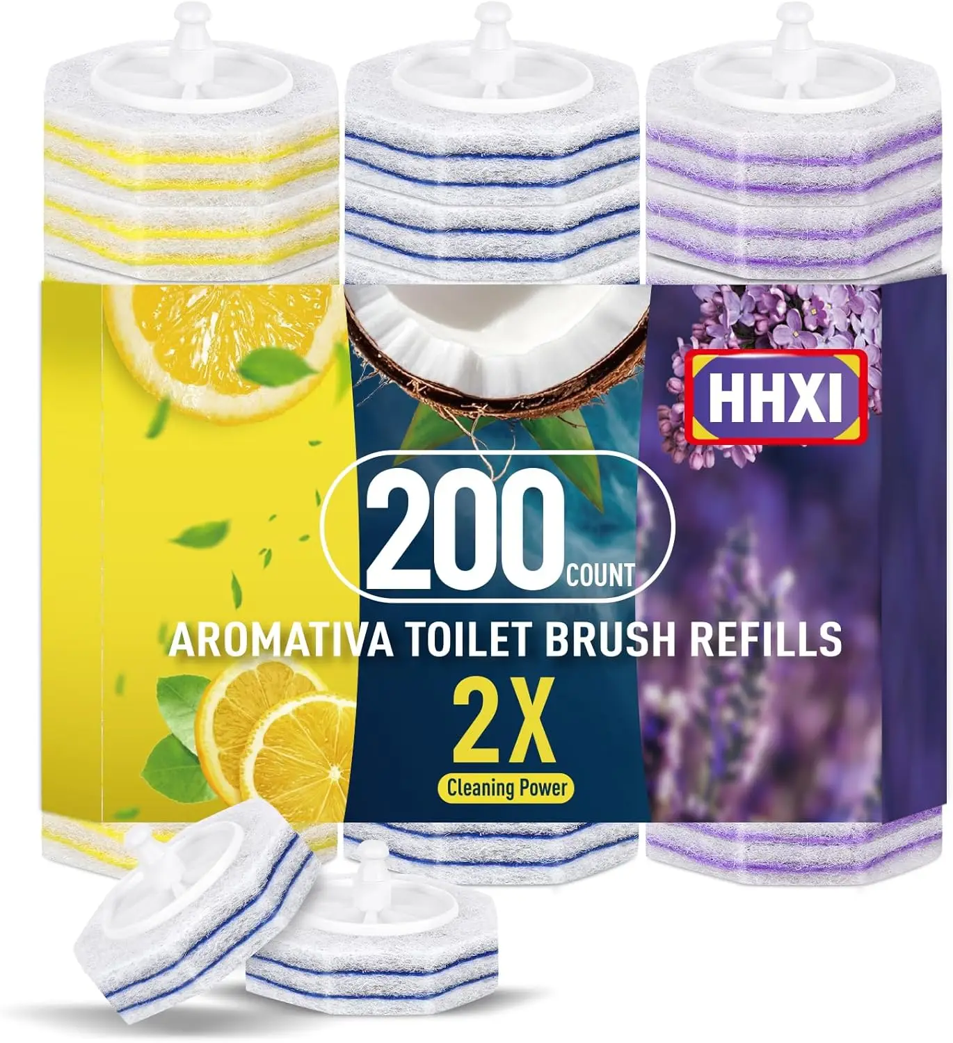 

200Ct Aromative Toilet Brush Refills, Toilet Bowl Cleaner Refills, Double-Layer Cleaning Pads Added