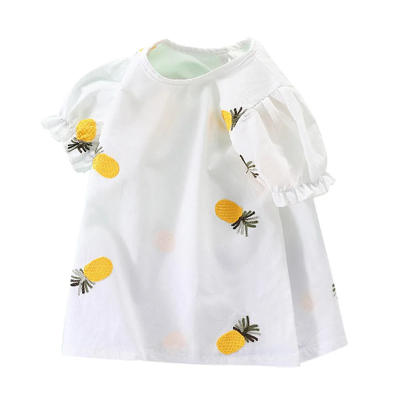 Girls T-shirt Summer Dress Baby Girl Korean Version Half Sleeved Trendy Flower Bud Sleeve Children\'s Pure Cotton Bottom Top