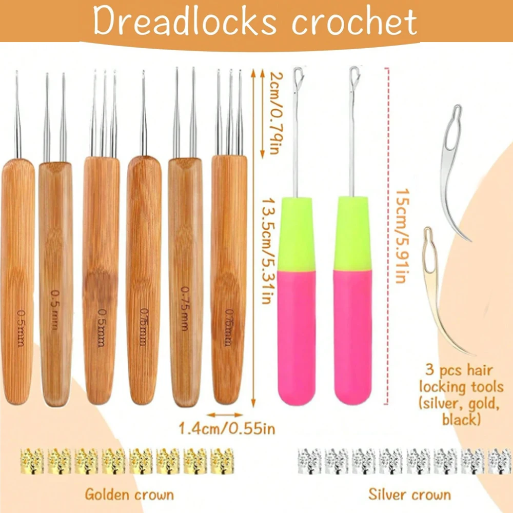 10 Pcs Durable Dreadlock Crochet Hooks With 1 Pack Of Loop Rings, Interlocking Tool for Locs,Ideal for Hair Braid Craft
