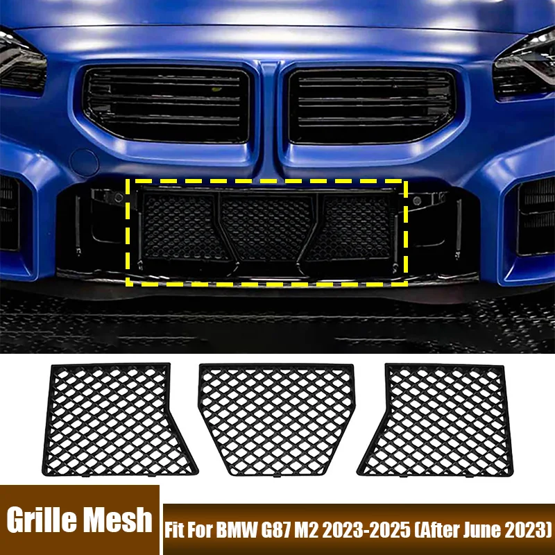 3Pcs/set Car Front Grille Mesh Trim Guard Water Tank Protection Insect Black Net Fit For BMW G87 M2 2023-2025 (After June 2023)