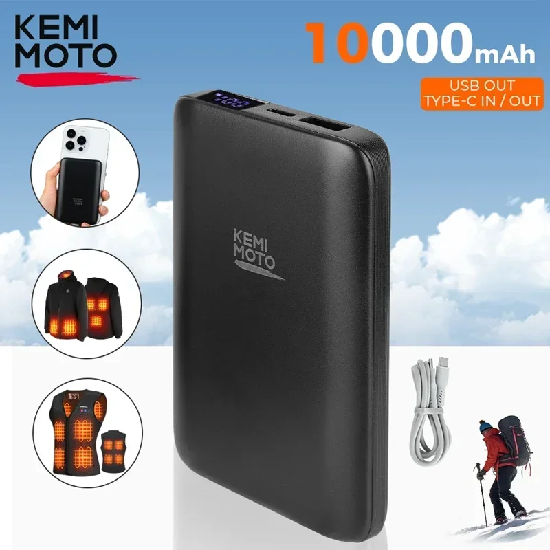 KEMIMOTO Power Bank 10000mAh Heated Jackets Vests Battery Heated Cloths Phone Fast Rechargeable Safety Certification Batteries