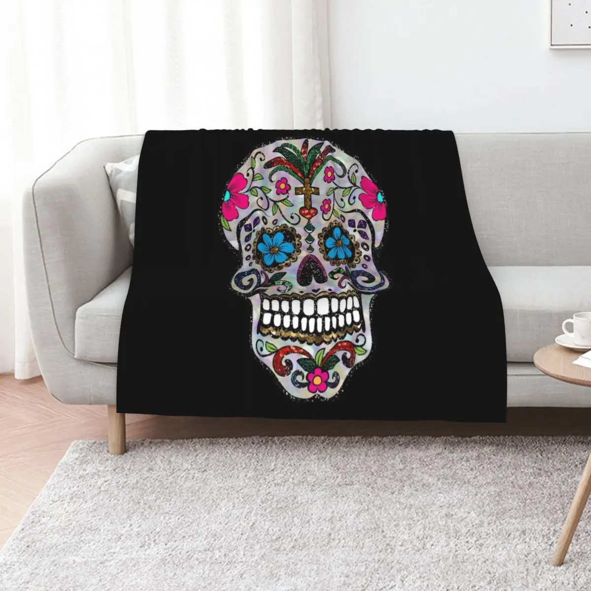 sequin print Sugar Skulls Throw Blanket Multi-Purpose funny gift Large Thin Soft Bed Blankets
