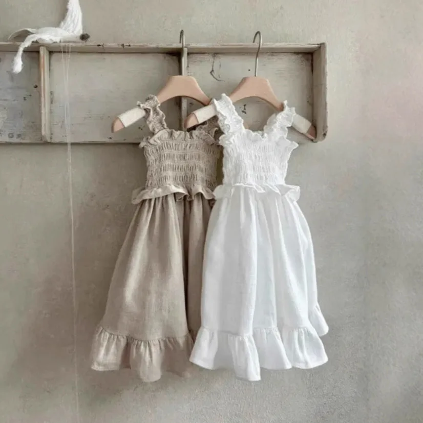 

2025 Summer New Baby Girl Sling Dress Solid Kids Girls Sleeveless Princess Dress Fashion Infant Casual Dress Children Clothes