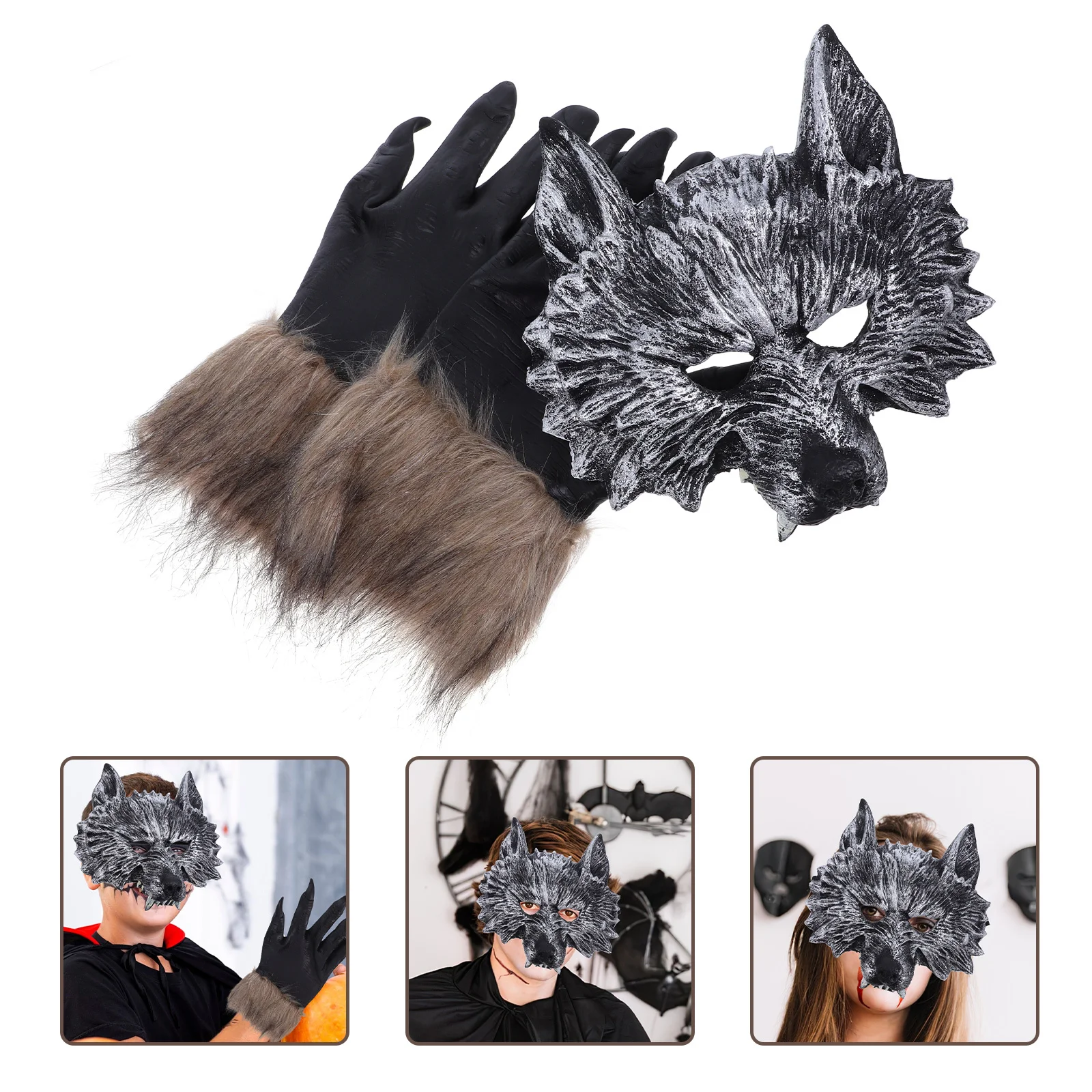 

Halloween Wolf Mask Gloves Set Ventilated Horrorable Design for Masquerade Ball Carnival Party Unisex Adult