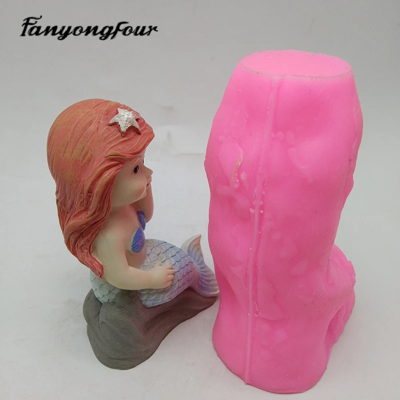 Fan Yong four squatting Little Mermaid silicone mold is used to make gypsum resin concrete chocolate car ornaments