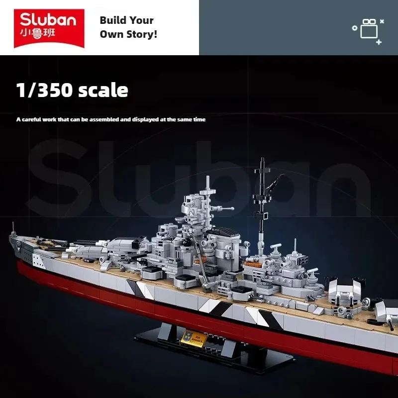 MOC Sluban WW2 Military Battle Ship Germany KMS Bismarck Battleship Model Building Blocks Classic Navy Weapon BricksToy Kid Gift