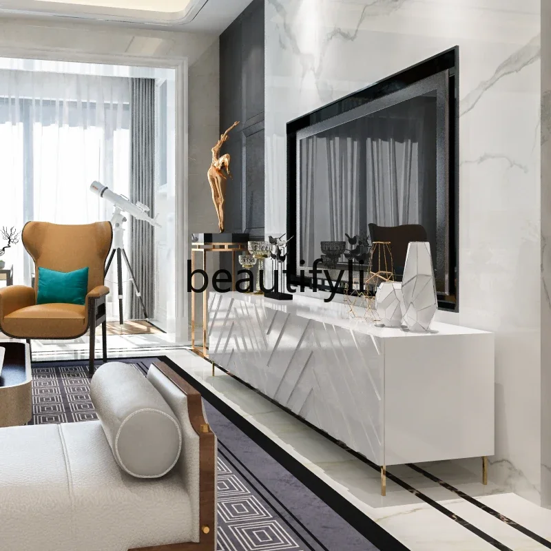 

Modern TV Cabinet Living Room Floor Locker Dark Green Paint Storage Cabinet