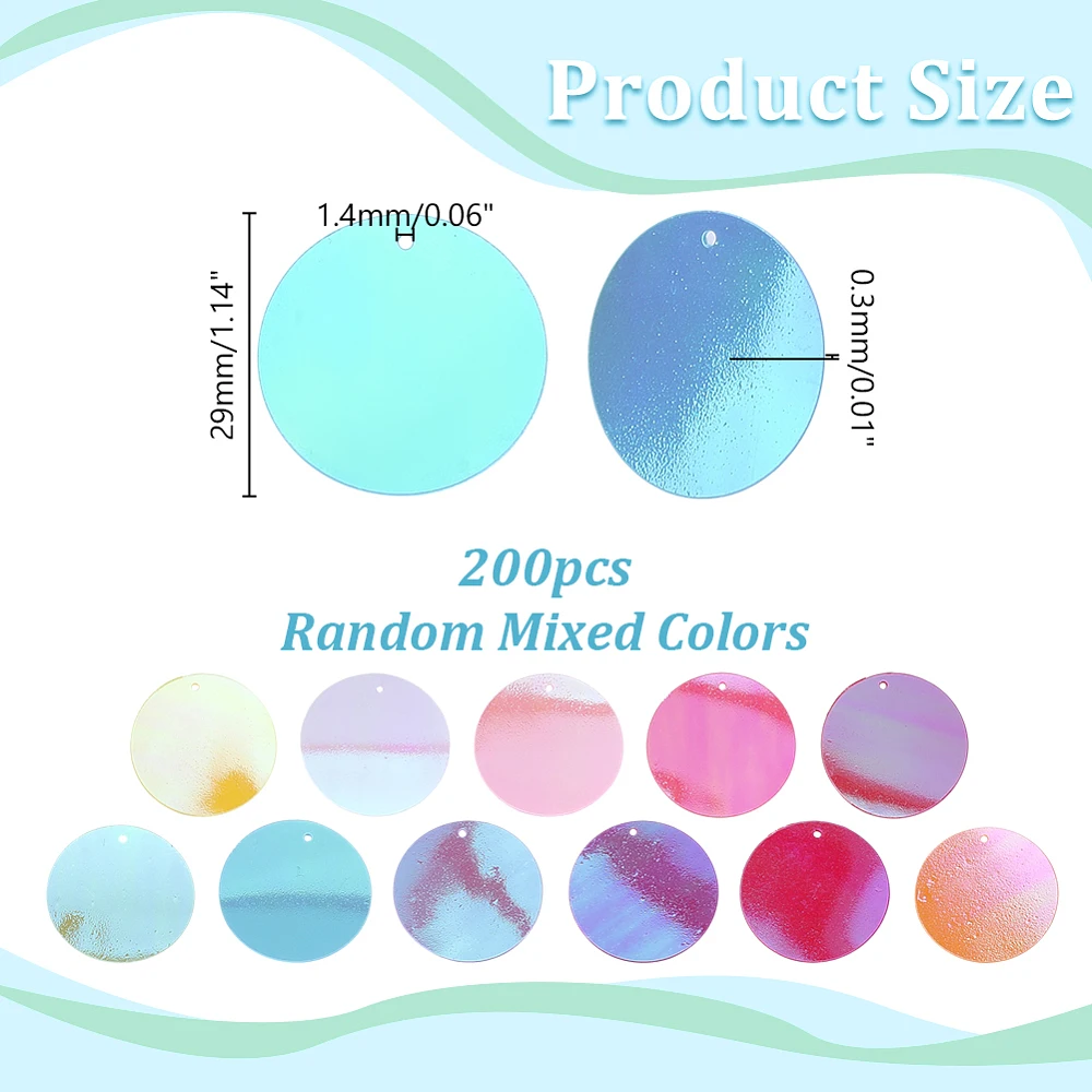 220Pcs 30mm Flat Round Sequins Loose Paillettes Glitters Hole Loose Decor Sequin PVC Craft Looses Sequins Mix Color Sequin