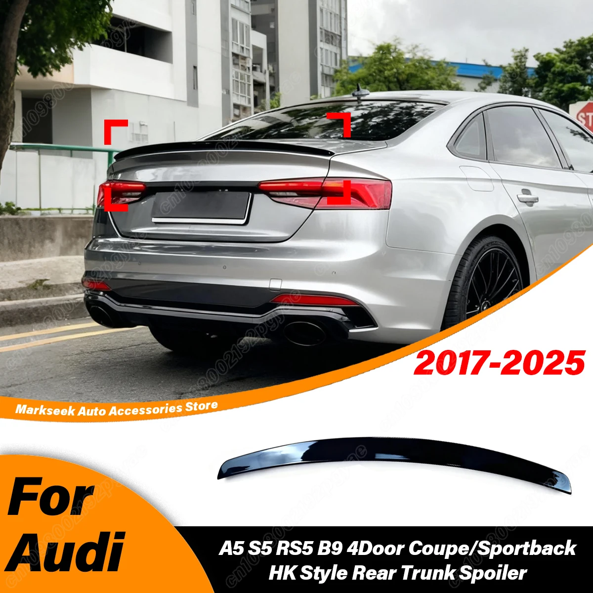 

For Audi A5 S5 RS5 B9 4Door Coupe/Sportback 2017 2018 2019 2020 2021 2022 2023 2024 2025 Automotive Rear Trunk HK Style Spoiler