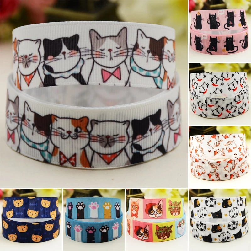 22mm 25mm 38mm 75mm Cat cartoon printed Grosgrain Ribbon party decoration 10 Yards satin ribbons