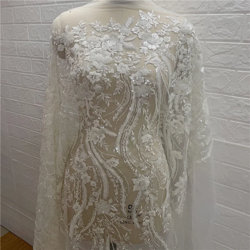 Beaded Africa l high quality 2022  Luxury wedding Fabric Off White Sewing Embroid0ery Dubai Lace Sell By Yard