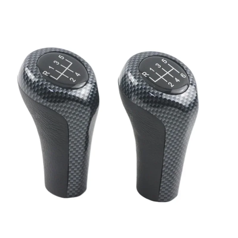 Car 5 6 Speed Leather Gear Silver Shift Knob Carbon Look for BMW 1 3 5 6er E46 E53 E60 E61 E63 E81 E82 E83 E84 E87 E90 E91 E92