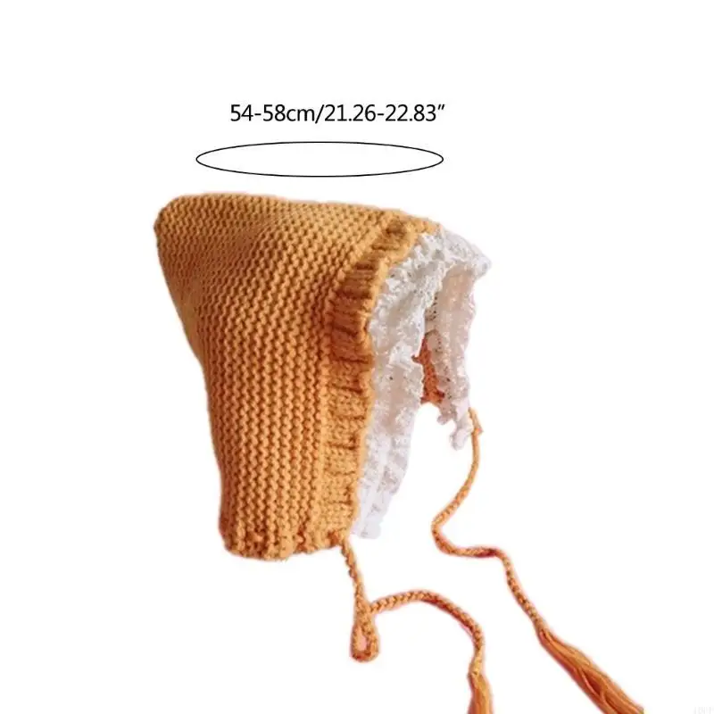قبعة الشتاء المحبوكة للحماية، قبعة دافئة، قبعة كاجوال بحافة دانتيل للفتيات