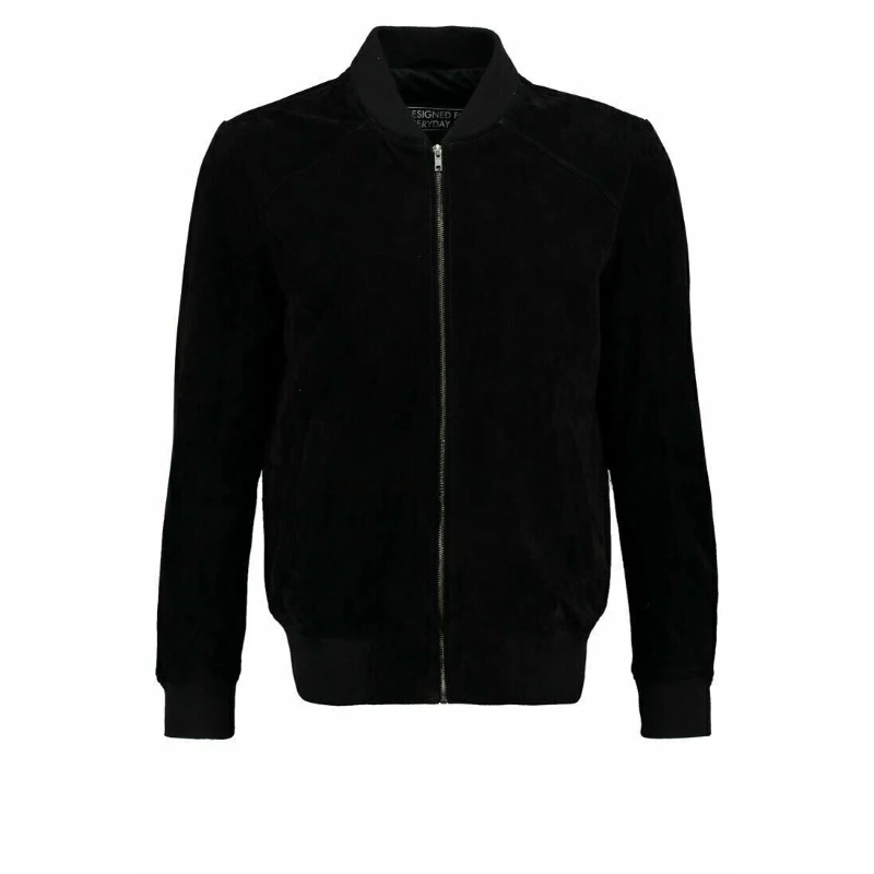 Western Men Black Genuine Suede Real Leather Jacket Bomber Casual Wear Zip Coat