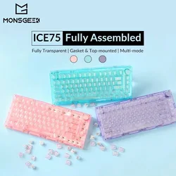 Akko-monsgeek ice 75メカニカルキーボード、rgbバックライト付き、アクリルケース、完全透明、pc用