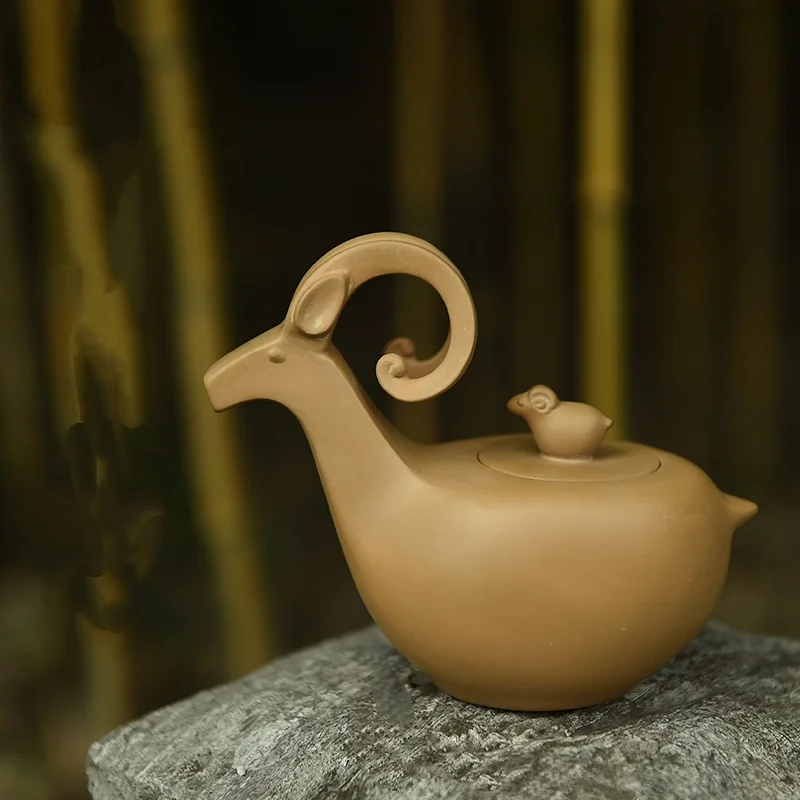 Chinese Old Yixing Purple Clay Teapot, Handmade Zodiac sheep Zisha Pot, Collectible Purple Sand Tea Pot exquisite handicraft