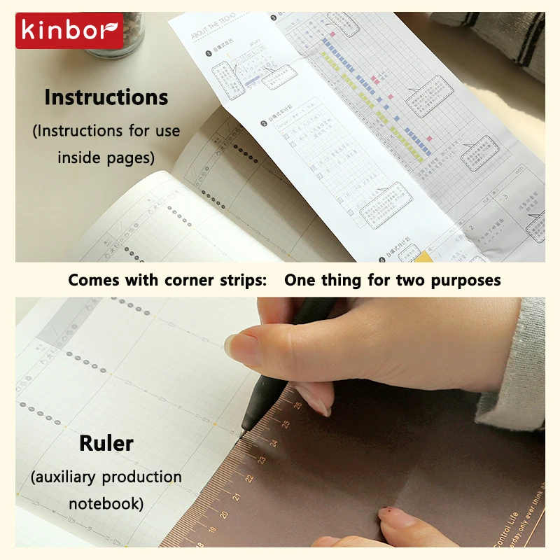 Kinbor Notebook Agenda Handbook, A5 PU Self-fill Time Management Notepad, INS Style Journals Planner Life Diary Schedule Record