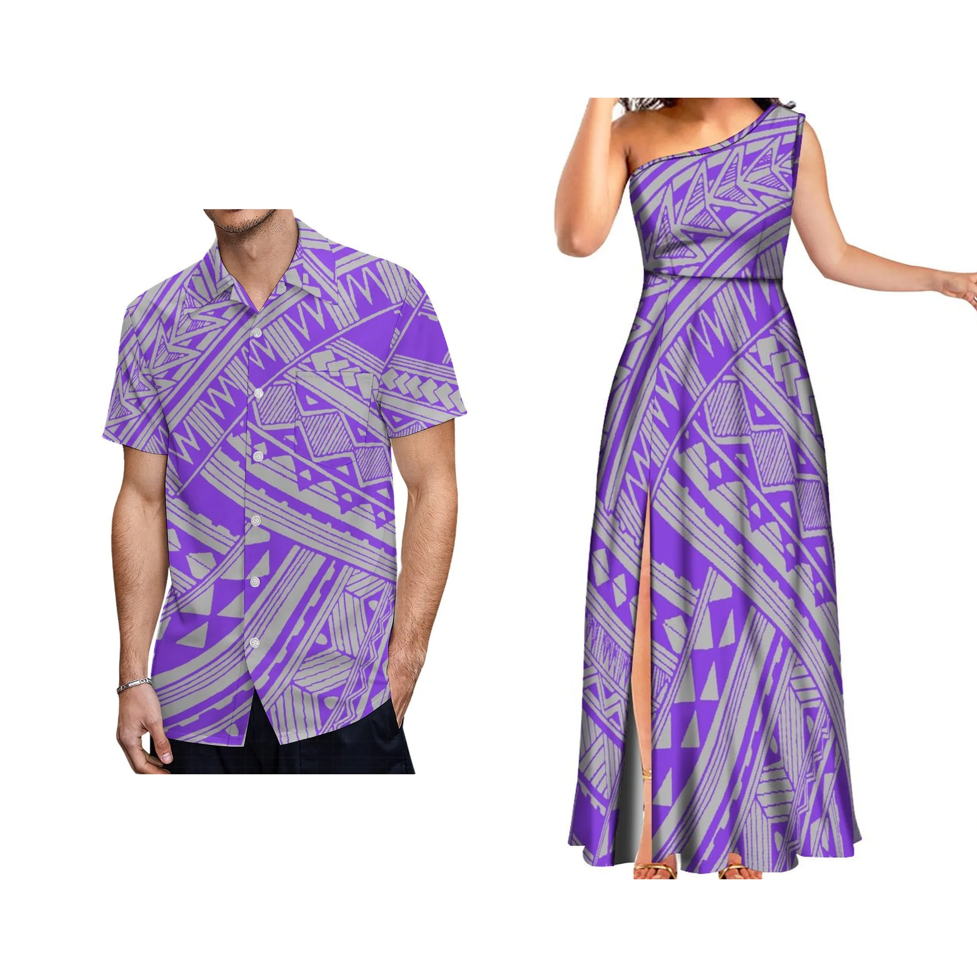 New Wholesale Custom Polynesian Dress Oblique One Shoulder Sleeveless Party Long Dress Women Elegant Slit Island Style Dress