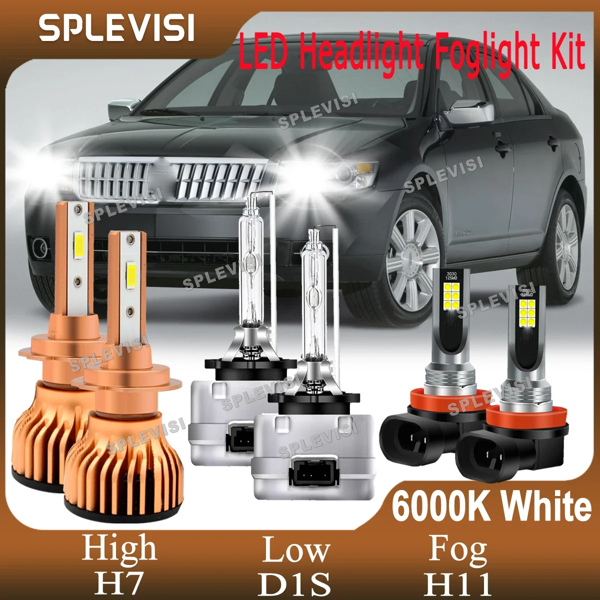 

SPLEVISI Auto Lamp HID White 6000K Led Headlight H7 High D1S Xenon Low Beam H11 Foglamp For Lincoln MKZ 2007 2008 2009