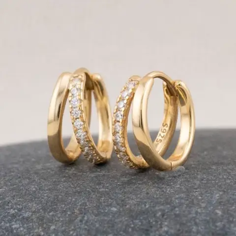 Stainless Steel Double Layer Zircon Hoop Earrings for Women Girls Elegant Punk Earring Stud Style Party Fashion Jewelry Gifts