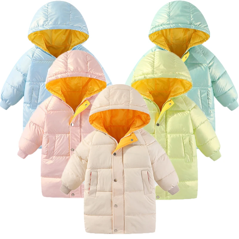 

4-12 Years Old Winter Girls Jacket Multi Color Glossy Design Long Keep Warm Hooded Windbreak Coat For Kids Children Outerwear