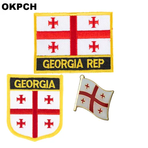 Georgia National Flag Embroidered Iron on Patches for Clothing Metal badges PT0130-3