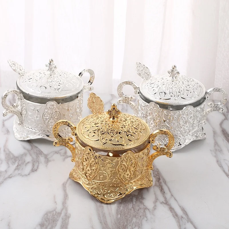 European Style Glass Storage Box Seasoning Bottle Restaurant Kitchen Daily Necessities Golden Storage Tank Kitchen Supplies