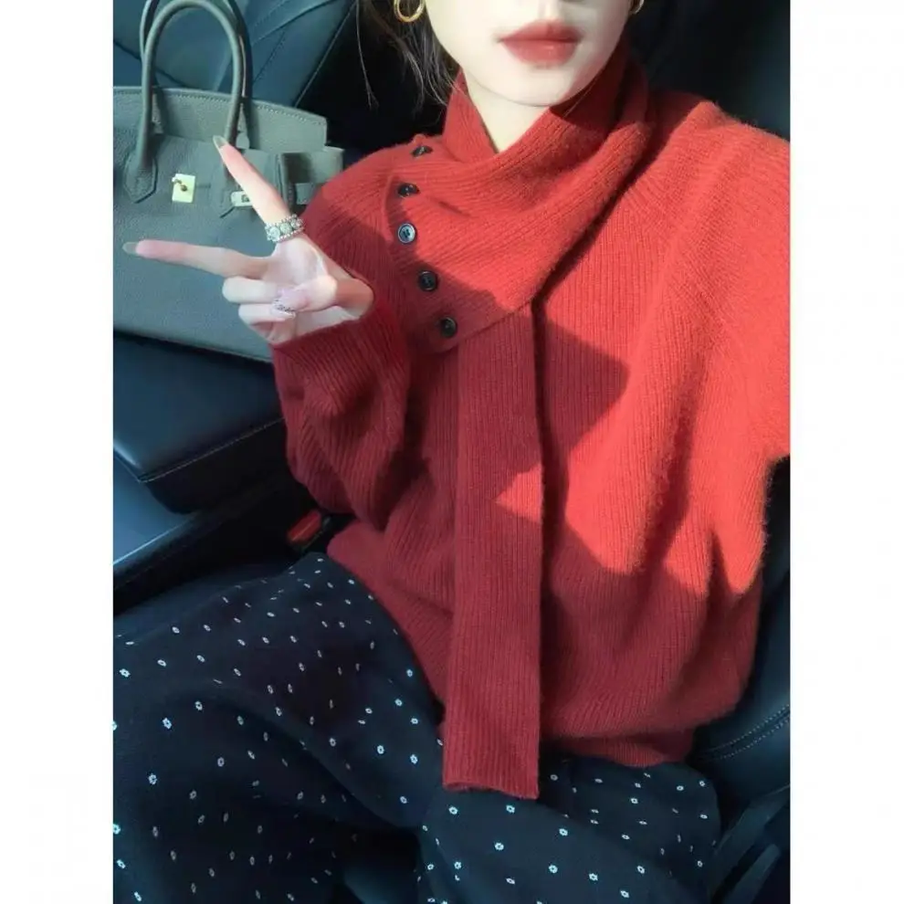 

2025 New Wool Half-Neck Pullover in Autumn and Winter New Cashmere Sweater Women'S Casual Knit Top Warm Jumper Tops CQ394