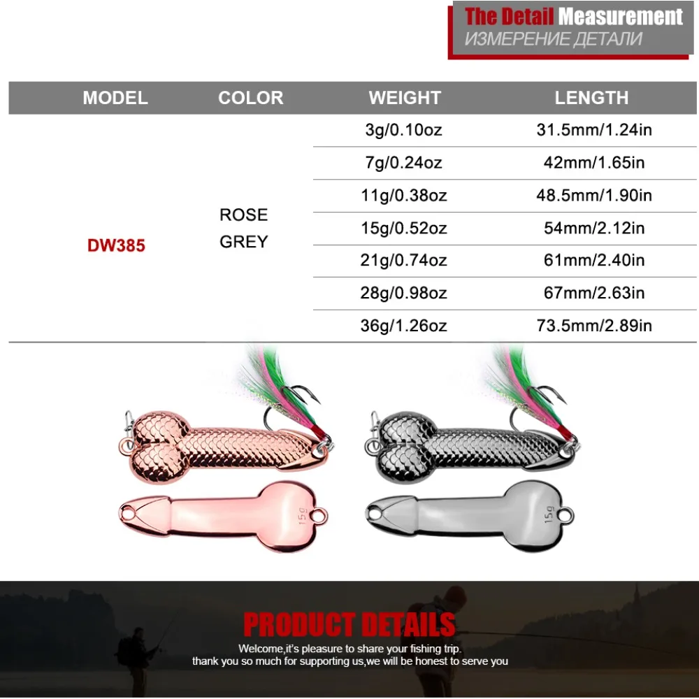 PROBEROS 1pc Metal Spoon Fishing Lure 3g 7g 11g 15g 21g 28g 36g Artificial Hard Bait with Feather Hook for Saltwater Freshwater