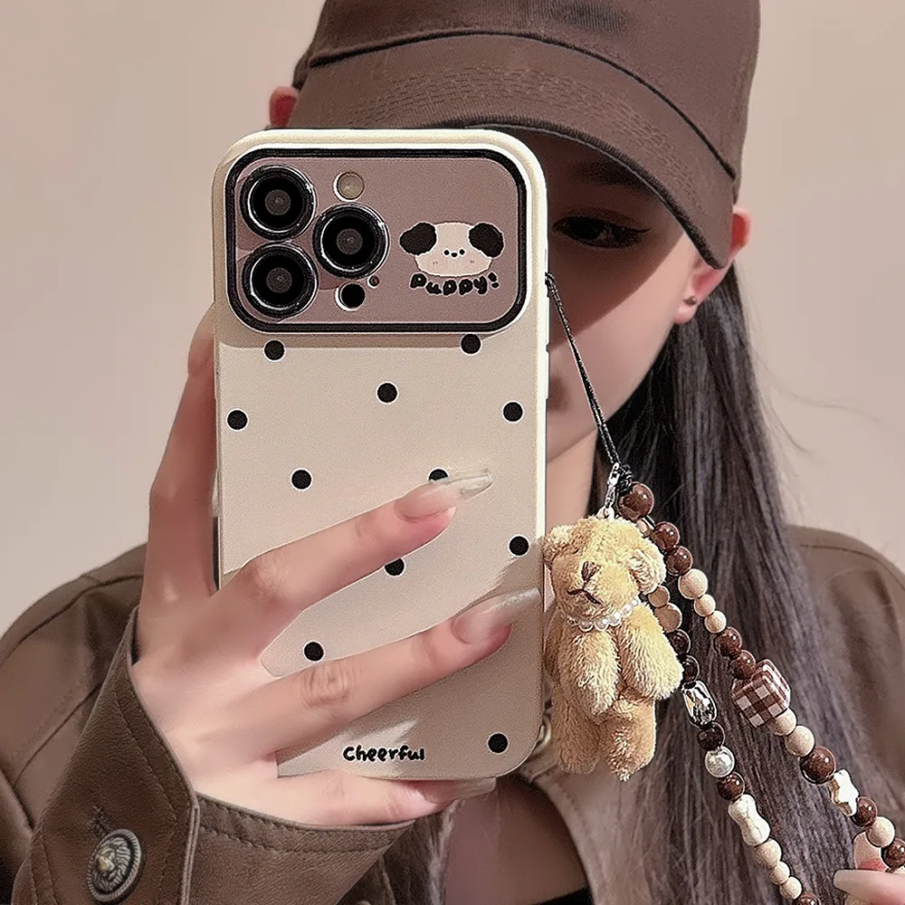 

Simplified iPhone 17 Phone Case 16Pro Bear Hanging Chain 11X phone case
