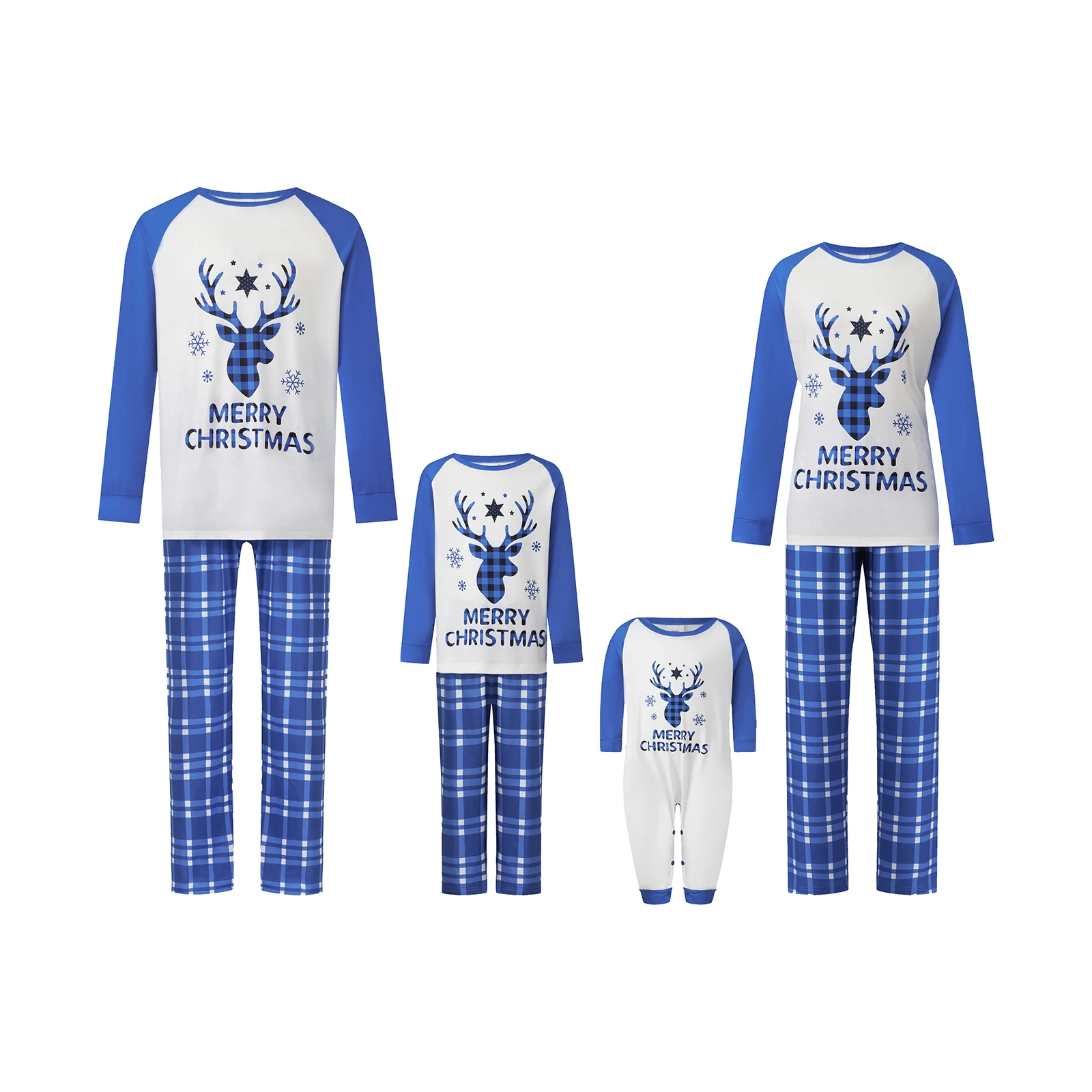 

Couples Family Matching Christmas Pajama Sets Reindeer Long Raglan Sleeve Tops Plaid Pants Sleepwear For Family Xmas Clothing