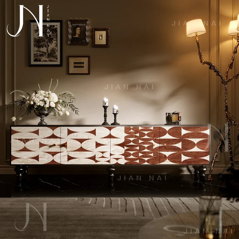 TAO French medieval style solid wood geometric art living room background high floor cabinet entrance bedroom