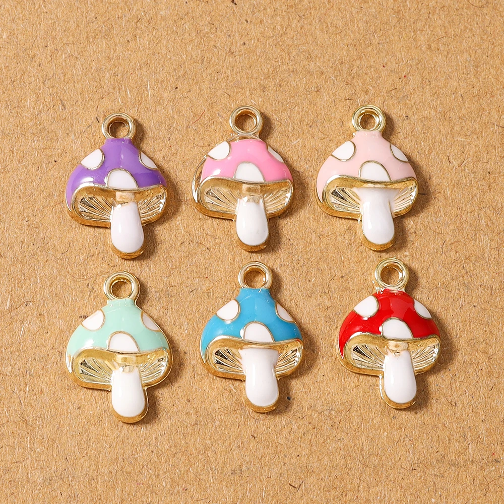 

10pcs Cute Enamel Mushroom Charms Pendants for Necklace Earrings Bracelet DIY Jewelry Making Accessories Supplies