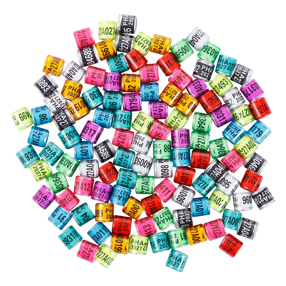 PHA 2027 8mm Pigeon Foot Ring Aluminum Plastic Material Bird Foot Ring with Numbers Multicolor Optional Bird Supplies 100Pcs