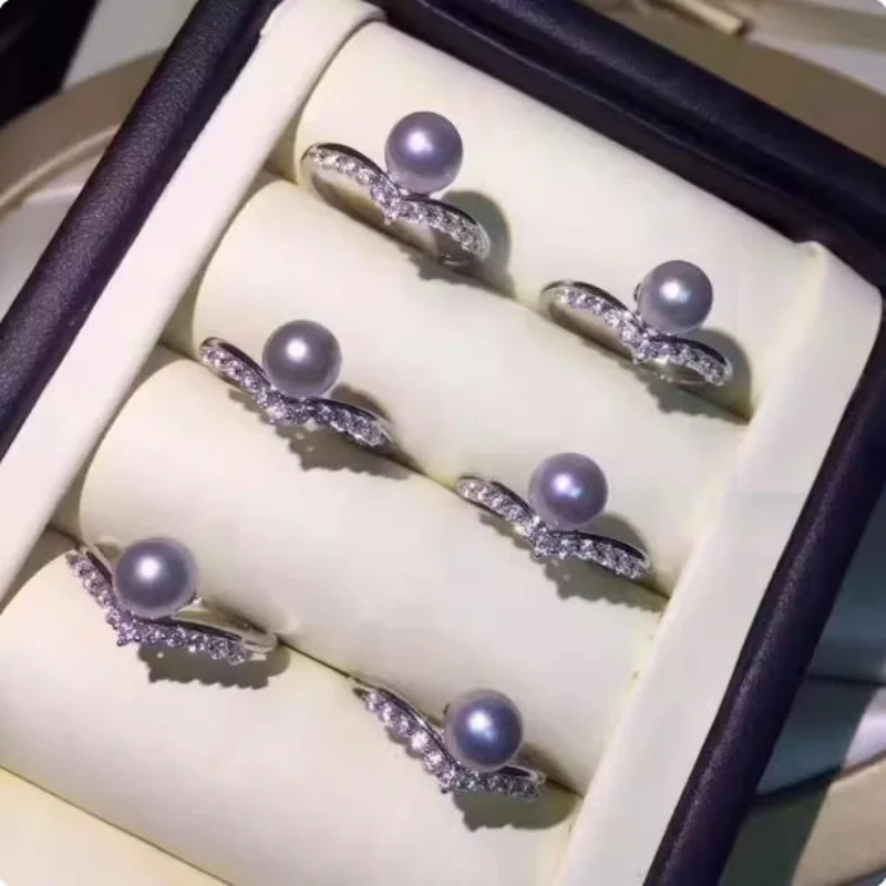 

Designer AAAA+8-9mm Natural South Sea Round White Pearl Ring 925 Silver Adjustable