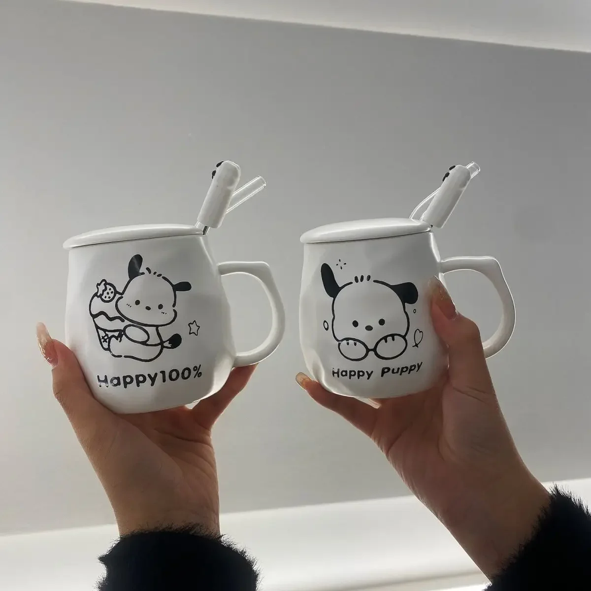 

Sanrio Kawaii Pochacco Ceramics Water Cup Pom Pom Purin Anime Cartoon Fashion Exquisite Gift Coffee Milk Drinking Cups with Lid