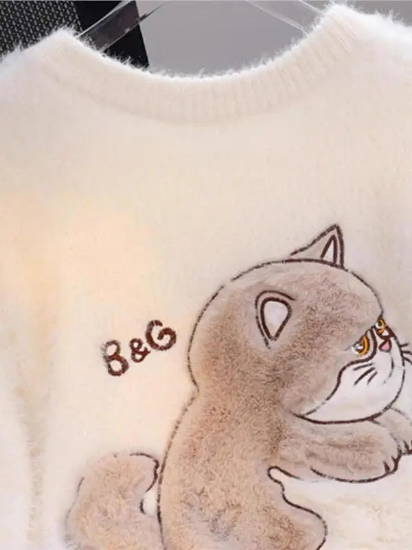 سترة محبوكة من الفرو الصناعي للنساء لخريف وشتاء دافئ طويل Sve مستدير Ne ملابس خارجية للفتيات في المدارس الثانوية #2