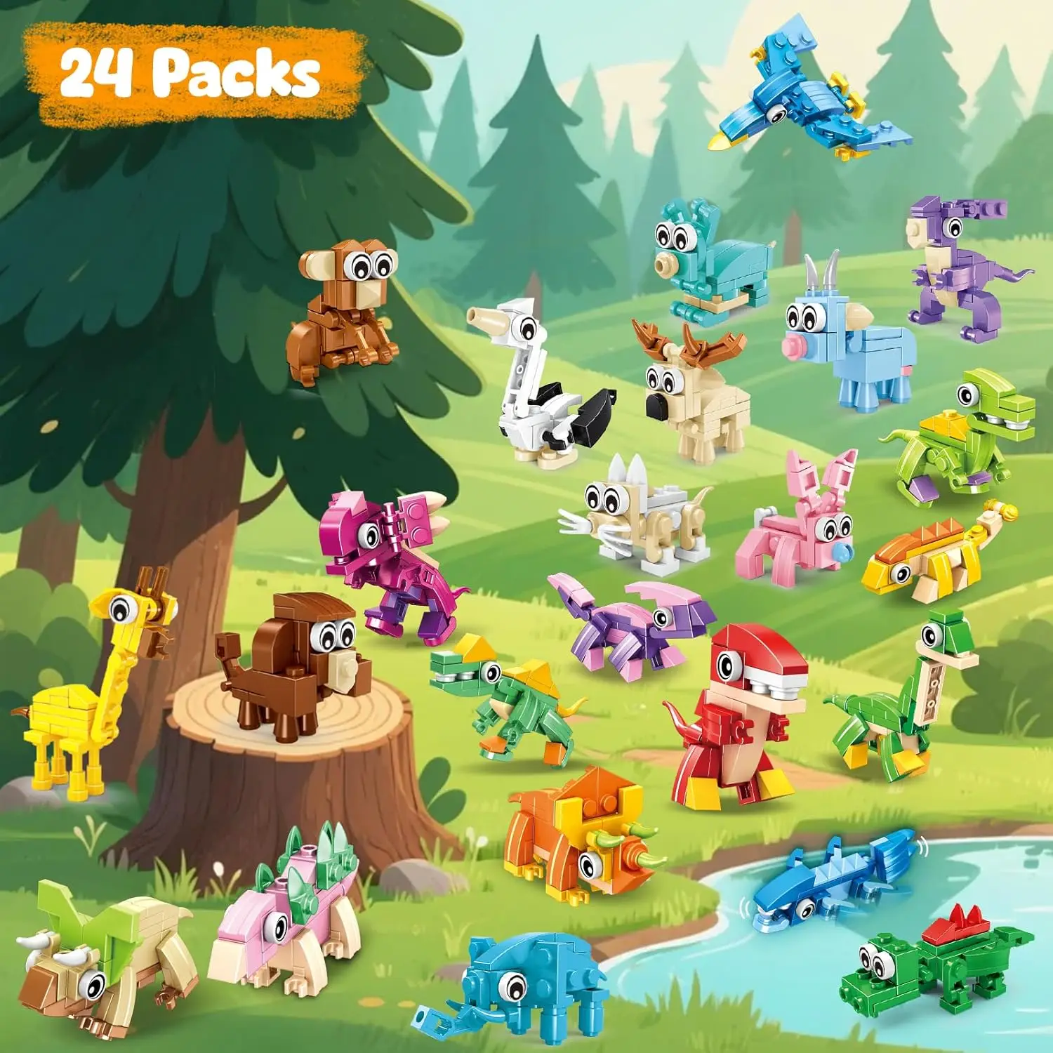 24er-Pack Partygeschenke für Kinder, 740 Stück Mini-Tiere, Bausteine, Spielzeug, Dinosaurier-Bausteine zum Geburtstag, Goodie Bag Stuff