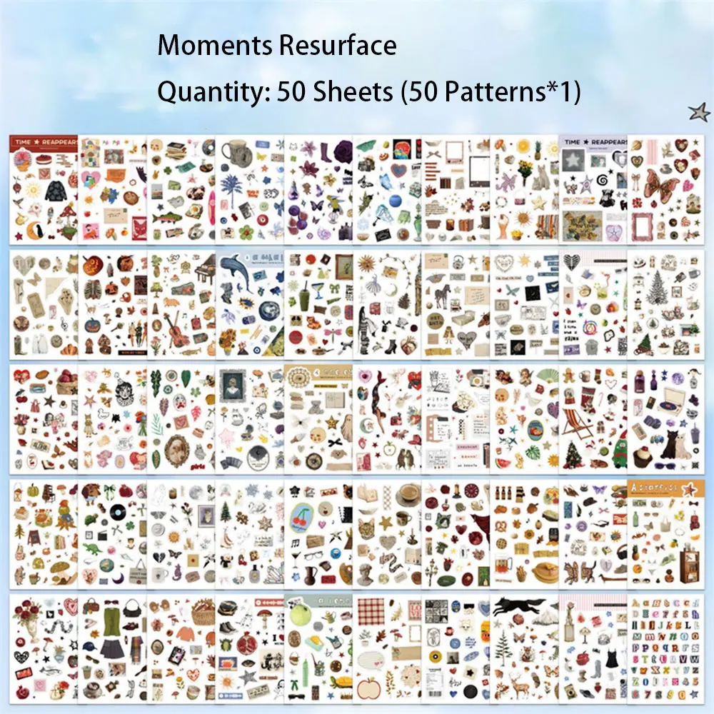 Moment Paper Scrapbooking Stickerboek 50 verschillende patronen met dieren, planten, fruit, esthetisch materiaal voor doe-het-zelf knutselplanner