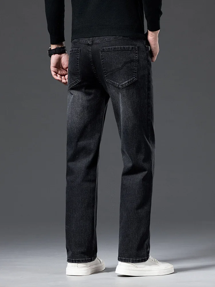 

Autumn Winter Thick Middle-aged Men's Jeans Stretch Loose Straight Versatile High-end Business Casual Pants