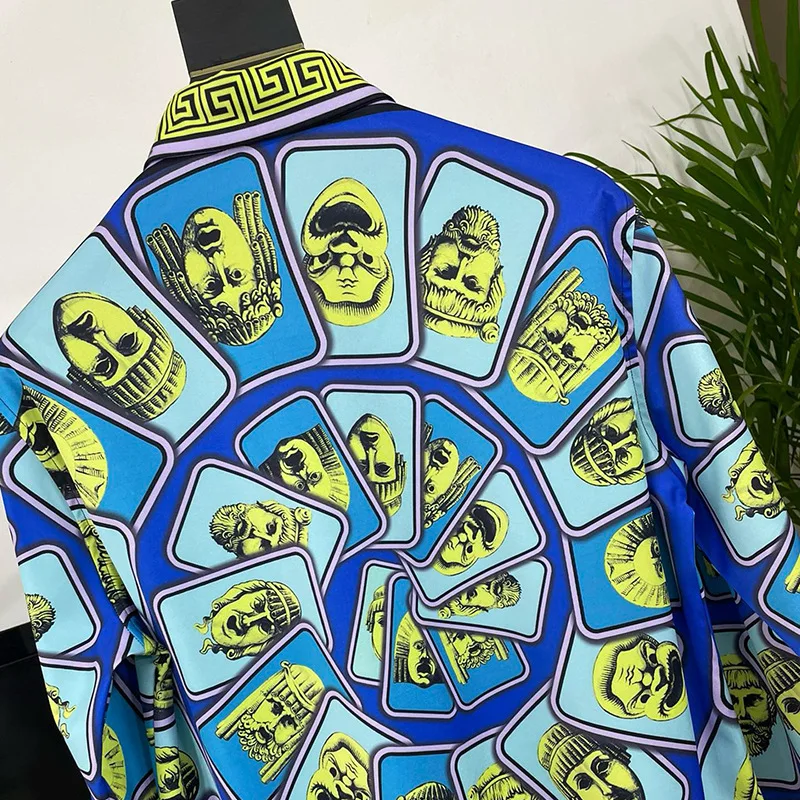 Flower long-sleeved shirt men\'s fashion brand eh and pharaoh\'s head print shirt spring and summer thin long-sleeved shirt