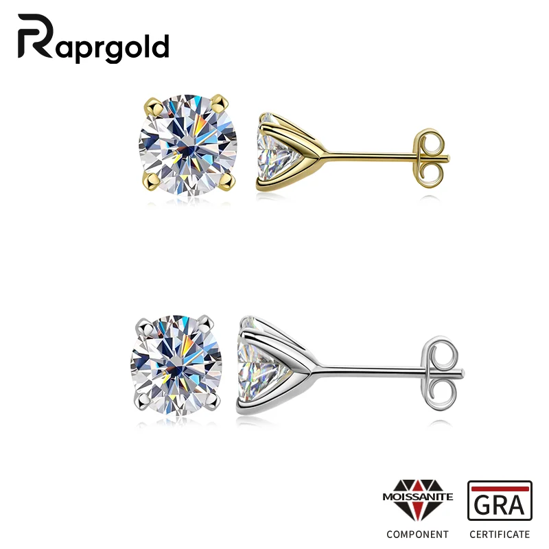 

RAPRGOLD GRA Certified 1CT Round Moissanite Stud Earring for Women 925 Sterling Silver Earrings Delicate Daily Fine Jewelry Gift