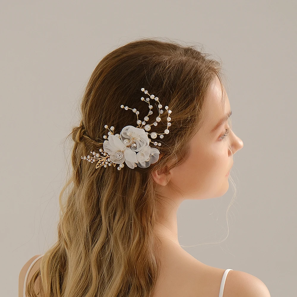 Bride Wedding Hair Accessories Bridal Headpiece Handmade Flower Pearl Hair Clips for Women Hair Pins Jewelry Bridesmaid Gift