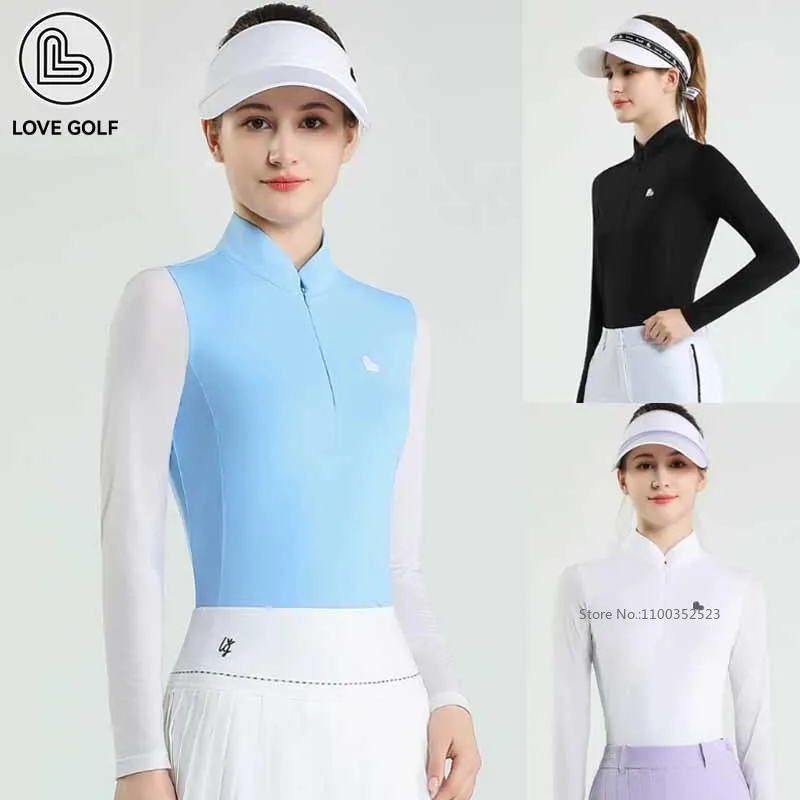 Love Golf Outdoor Sports Tops Women Long Sleeve Ice Silk Cooling Shirts Ladies Slim Sunscreen Polo Shirt Zipper Collar Golf Wear