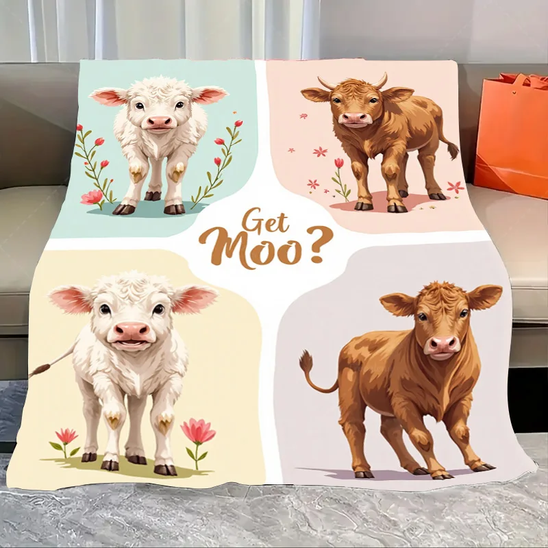 

1pc Flannel Blanket "Cute Cow Print Blanket - Soft & Cozy for Kids, Get Moo Design"