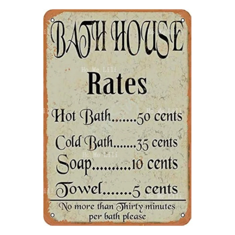 Tarsign Bath House Rates Hot Bath Cold Bath Soap Vintage Tin Sign Logo Advertising Wall Decoration Plaque