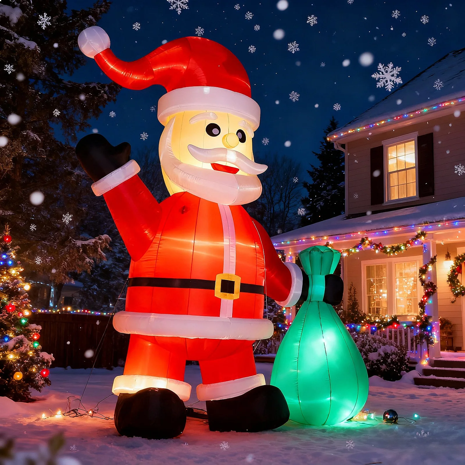 Père Noël gonflable géant avec lumières LED pour la décoration extérieure de Noël, Père Noël gonflable avec souffleur et lumière pour jardin, pelouse et fête.