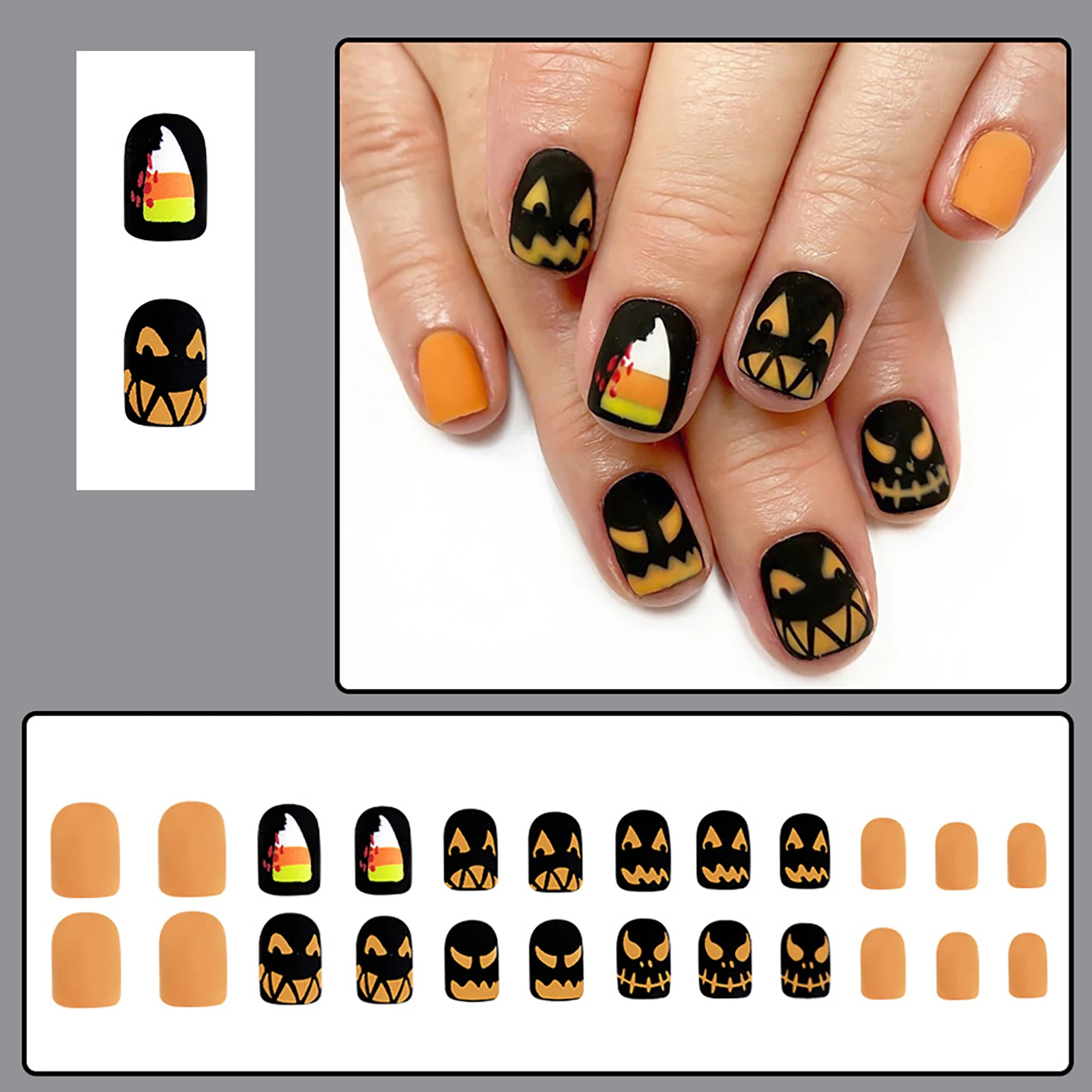 False Nails with Pumpkin Pattern Natural Unbreakable Nail Simple Wear for Stage Performance Wear