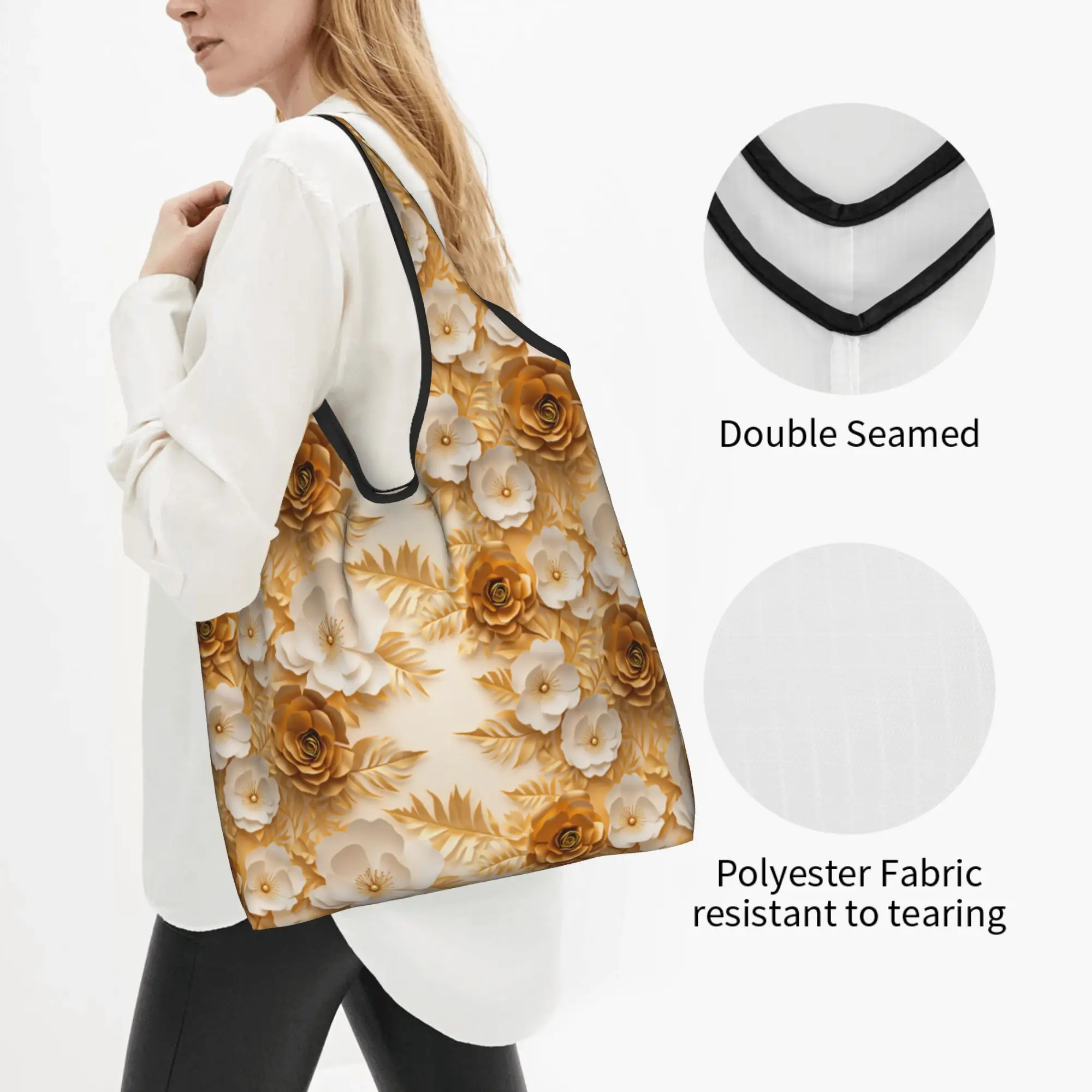 Custom High 3D Floral Victorian And Italian European Style Shopping Bag Women Portable Large Capacity Grocery  Tote Shopper Bags