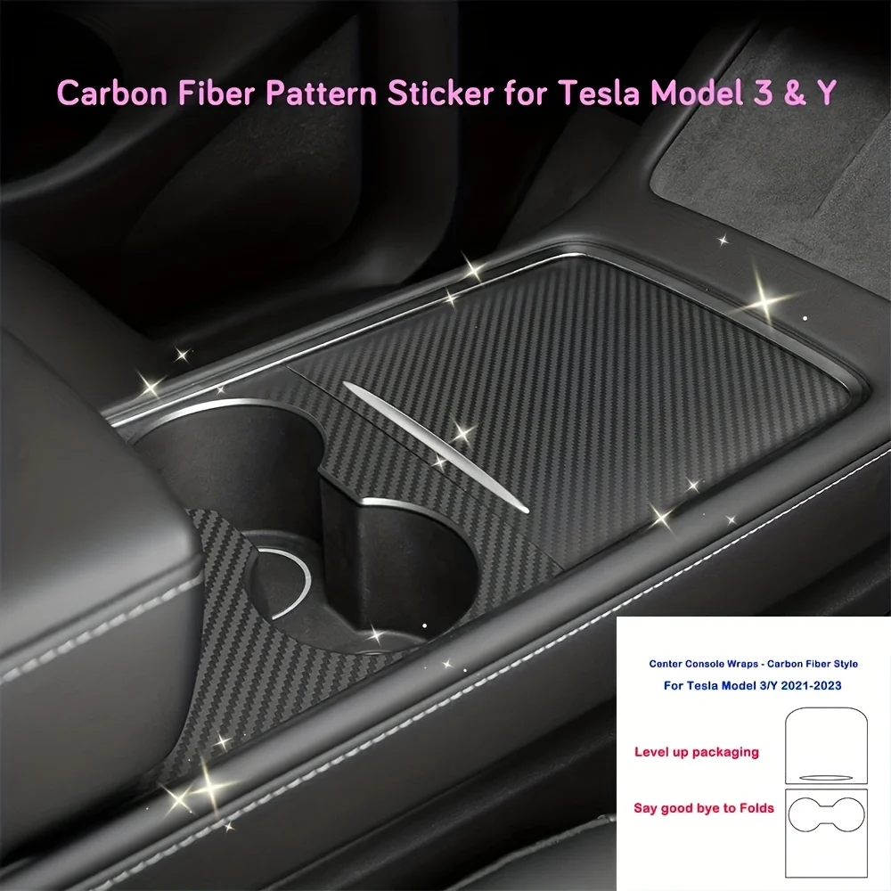 Center Console Wrap Case Kit for Tesla Model 3 Model Y 2021 Sticker Protector Matte Carbon Fiber Pattern/Wood Grain